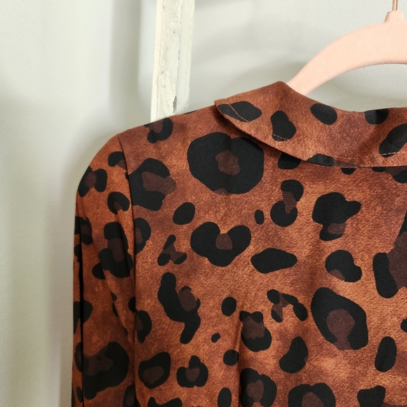eShakti small 6 animal print button down midi crepe shirt dress